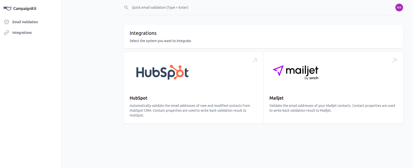 Select Mailjet to connect your account