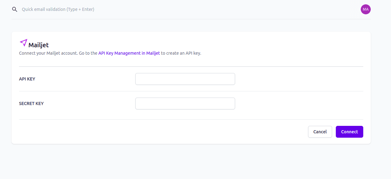 Add your Mailjet API Keys