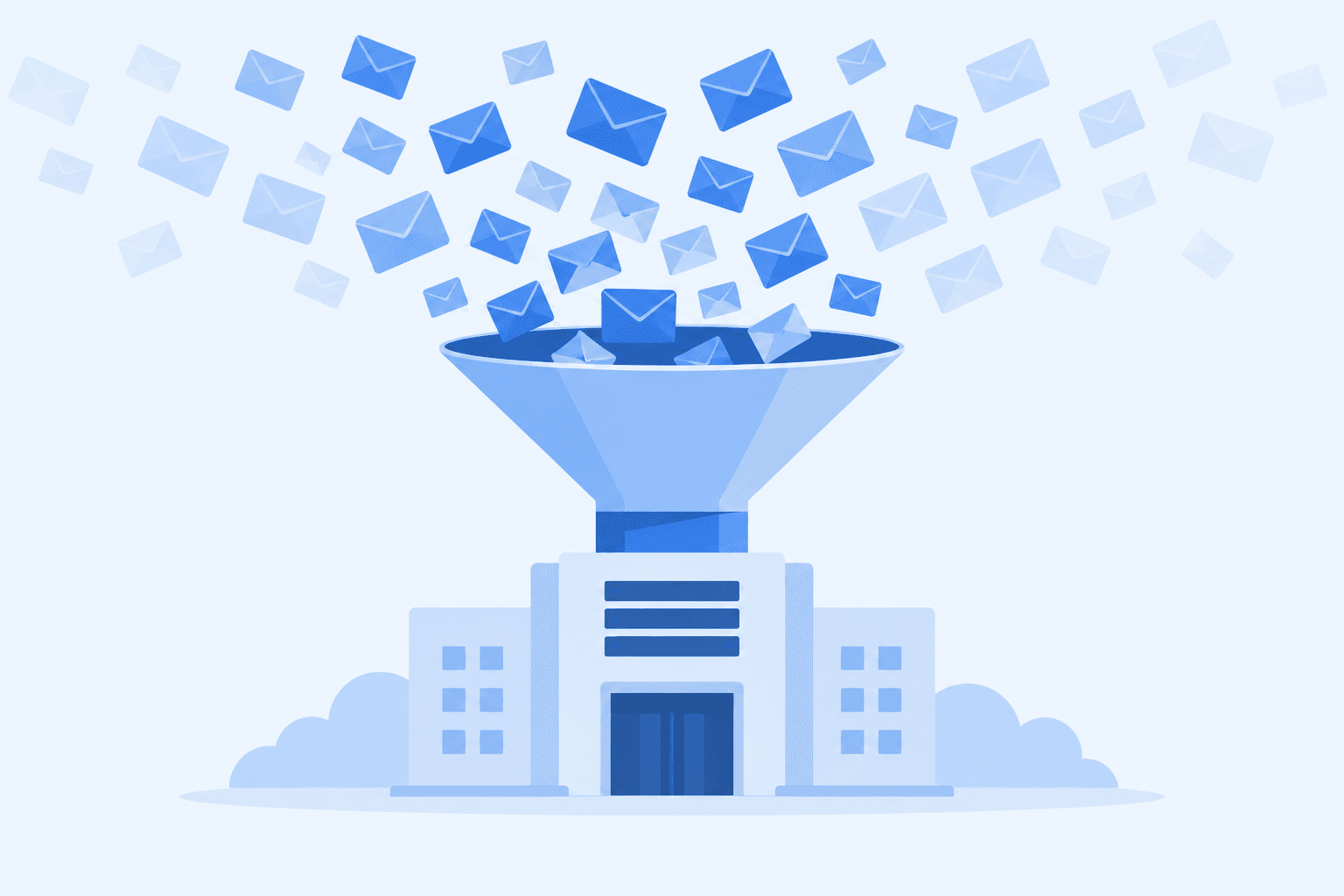 Illustration of a catch-all domain accepting every incoming address without confirming which mailboxes are real